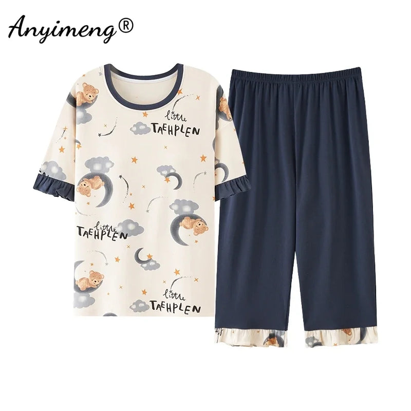 Summer Capris Pajamas Cute Cartoon Print for Women | SAMAG