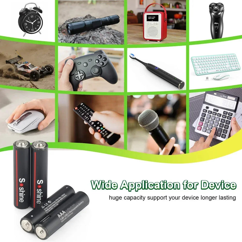 Soshine 1.5V 600mWh USB Li-ion Aaa Battery AAA Rechargeable Battery 3A 1.5Volt Lithium Batteries Toys Camera Flashlight  Clock