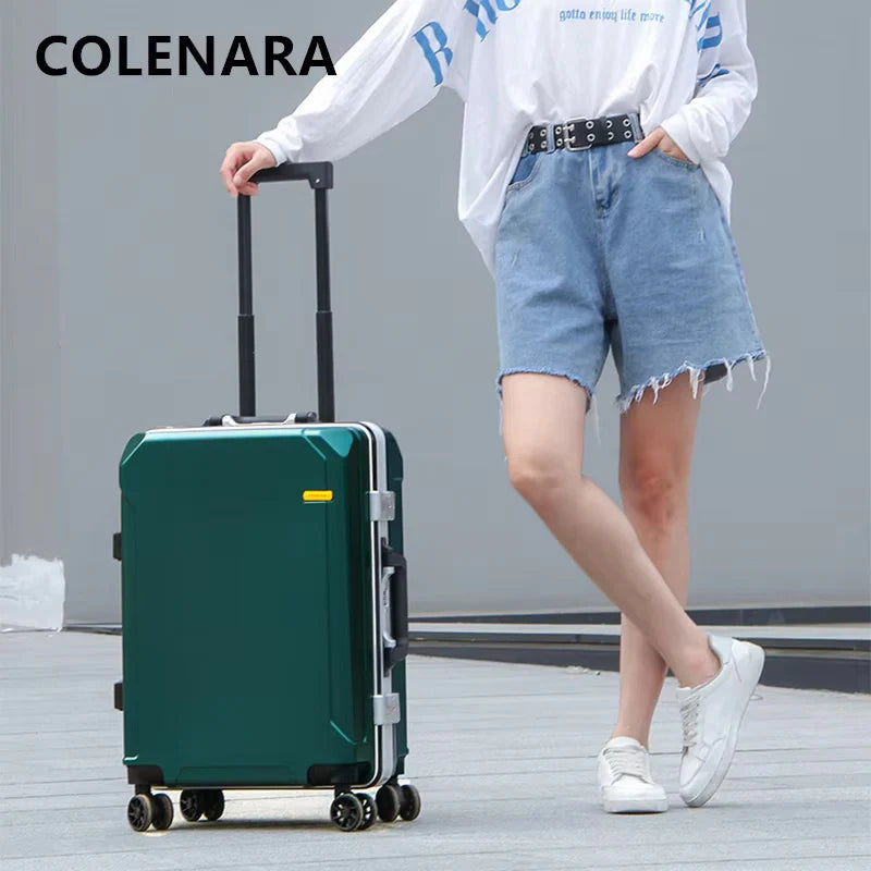 COLENARA Cabin Suitcase Men's Business Boarding Box Women's Aluminum Frame Trolley Case 20"22"24"26 Inch Large Capacity Luggage