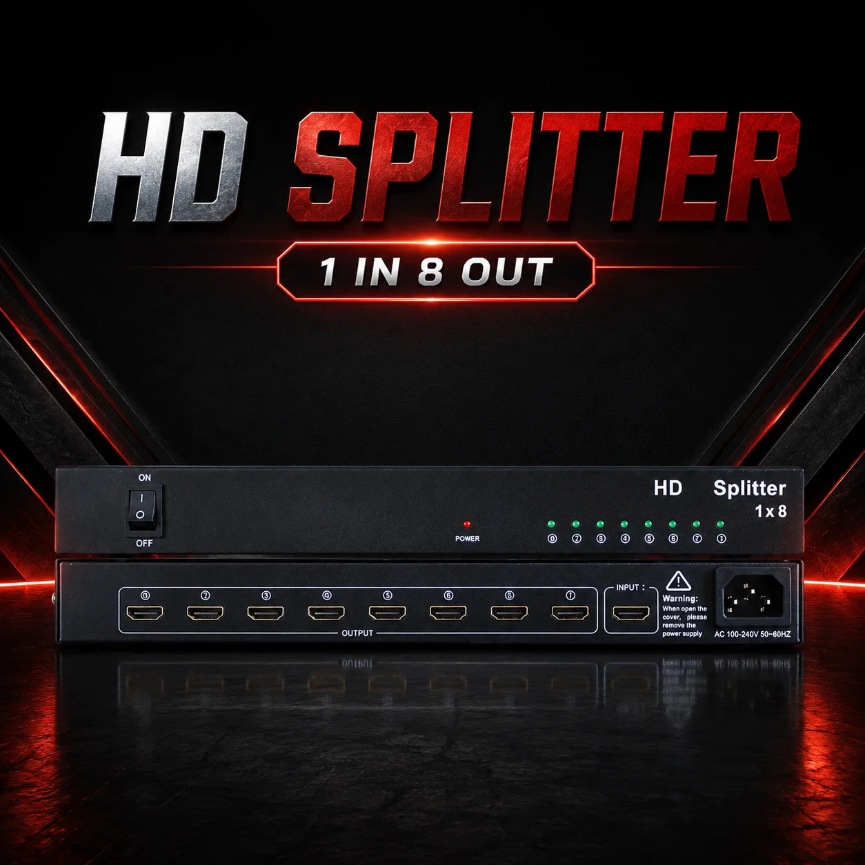 4K 1x8 HD Splitter Audio Video Distributor Converter for DVD Xbox PS4 Laptop PC To TV Monitor 1 in 8 Out Copy Mode Display
