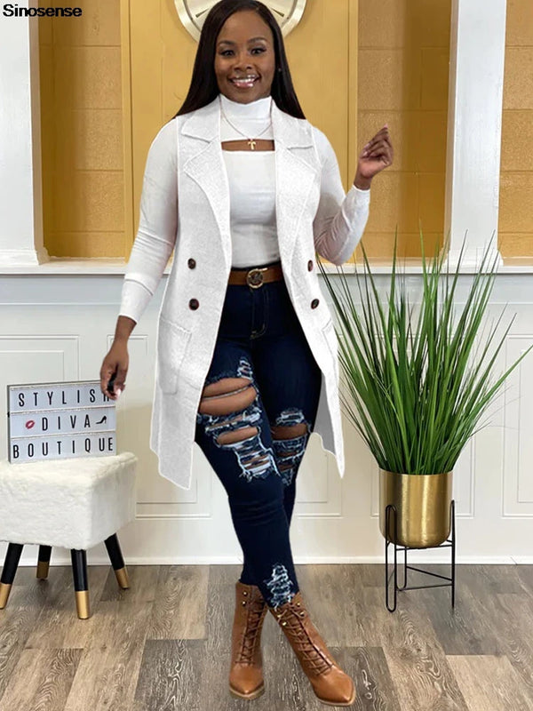 Women's Long Sleeveless Draped Open Front Sweater Vest Cardigan Side Pockets Button Daily Wear Going Out Date Draped Duster Vest