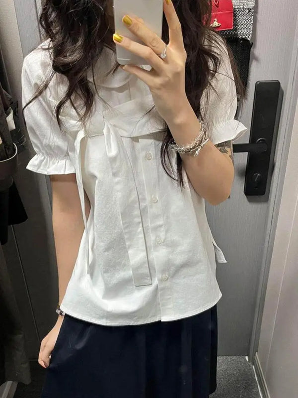 Erwofeina Peter Pan Collar Preppy Style Women Shirts - View 2 | SAMAG