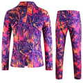 Vibrant Pink Purple Yellow Palm Tree Print Men's Suit 2 Piece Slim Fit Blazer Pants for Beach Wedding