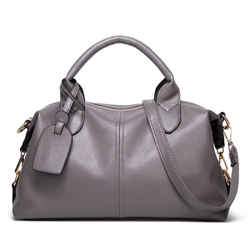 Women's Fashionable and Elegant Large-Capacity Oil Wax Leather Handbag, Convenient Solid Color Faux Leather Boston Crossbody Bag, Anti-Theft Commuter Bag with Zipper Lock, Detachable Shoulder Strap, Dual Handle Design, Adjust