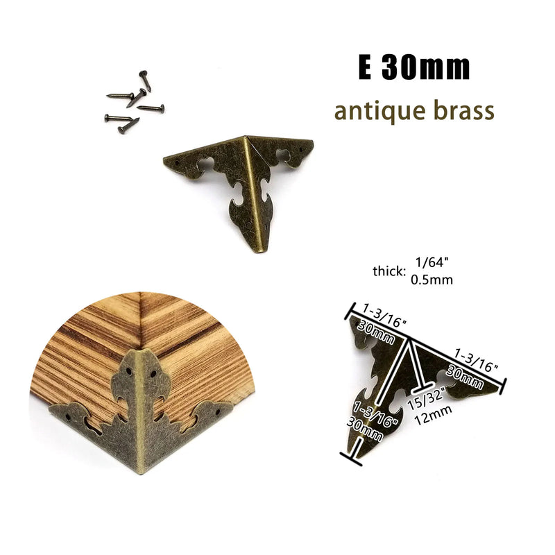 12pcs Decor Corner Protector Cover for Jewelry Chest Wine Gift Box Wooden Case Suitcase Antique Brass Bronze Golden Silver DIY