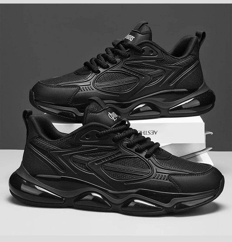 Men's Sports Shoes Trendy Flat Heel Low-top Soft-soled Round Toe Lace-up Large Size New High-quality Solid Color Running Shoes