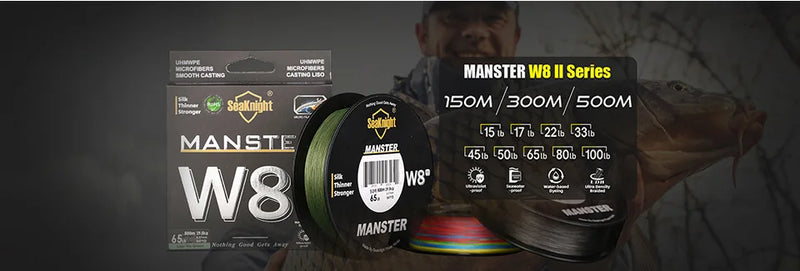 SeaKnight Brand W8 II Series Fishing Line 8 Strands 500m 300m anti-UV anti-saltwater Coating, Multifilament PE Line Braided Wire