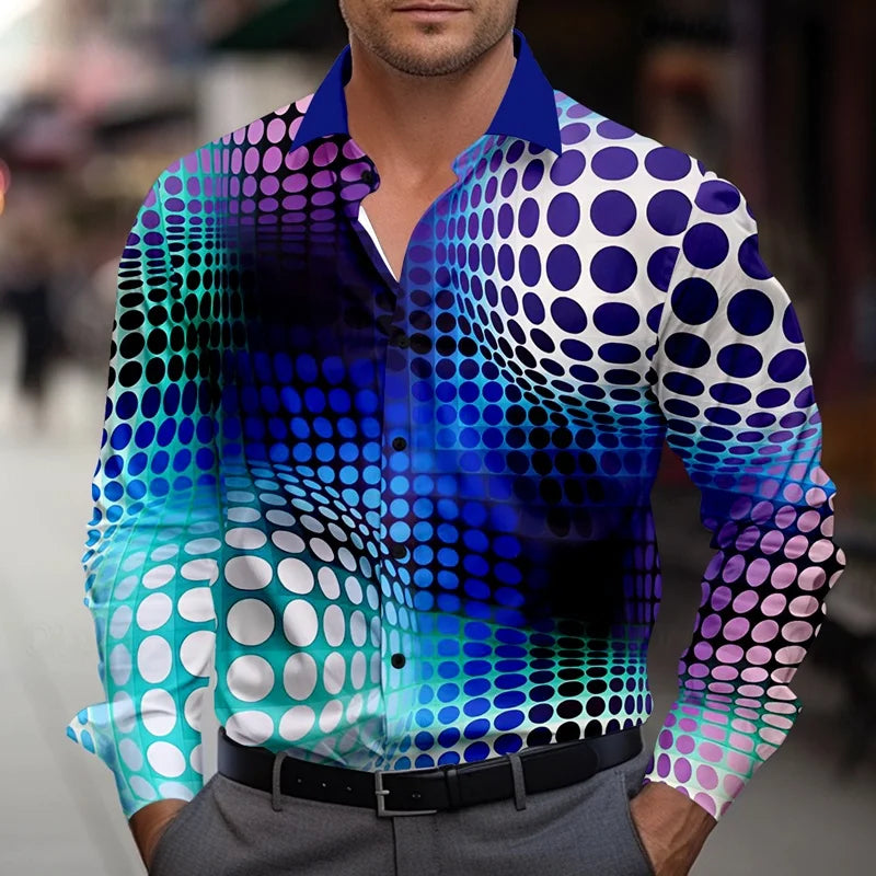 New Men's Long Sleeve Shirt Wave Button Casual Street | SAMAG