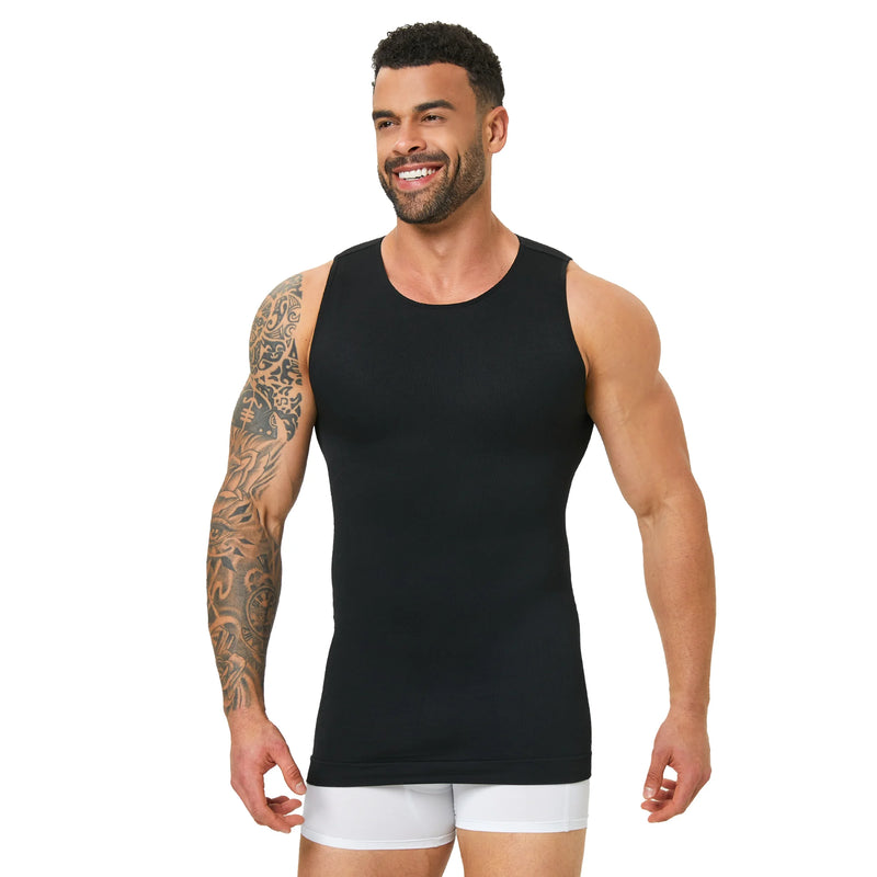 Men‘s Seamless Compression Tank Gynecomastia Chest Tummy Control Breathable Elastic Undershirt Gym Casual Base Layer