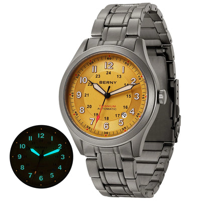BERNY Full Titanium Automatic Watches for Men Super Luminous Sapphire Mechanical Field Watch Date 10ATM Sports Easy | SAMAG