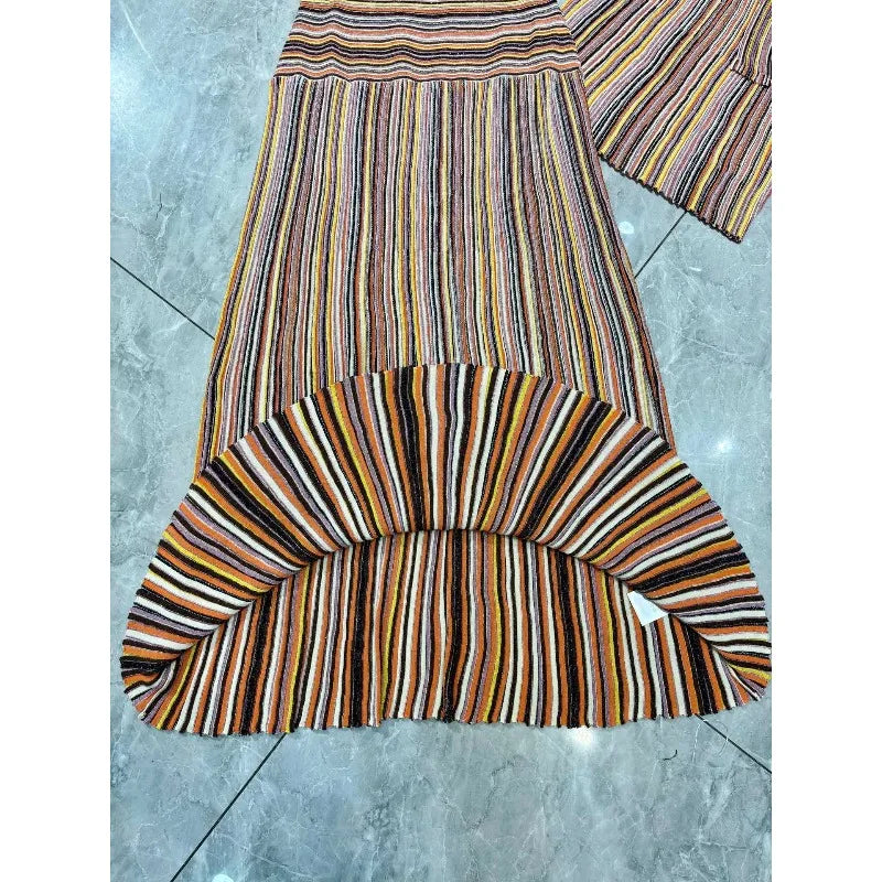 Metallic Colorful Striped Knit Skirt Set Women 2026 New Classic Halter Neck Sleeveless T-Shirt+Slim Versatile Skirt 2-Piece Set