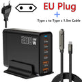 200W Desktop USB C Quick Charger GaN PD Fast Charger 6 Port Mobile Charging Adapter For Laptop iPhone 17 16 15 Samsung Xiaomi