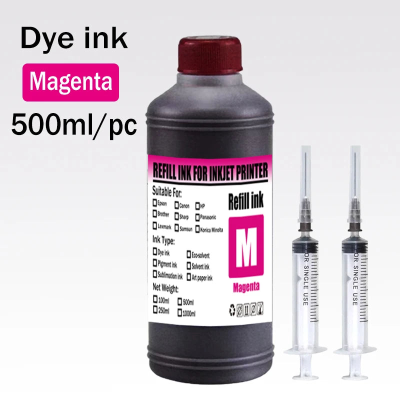 Dye ink Refill kit 500ML For Epson HP 301 302 304 305Xl Canon 40 41 445 446 Brother Lexmark Samsung Dell Inkjet Printer