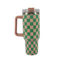 40Oz Stainless Steel Mug Coffee Cup Thermal Travel Car Auto Mugs Thermos Tumbler with Handle Chessboard  Chequer Fashion 1200ml