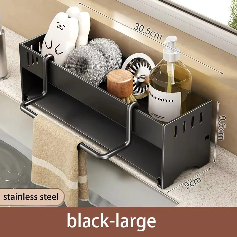 Kitchen Stainless Steel Sponge Rack Household Sink Rag Drain Shelf Multi-functional Scouring Pad Steel Ball Storage Rack