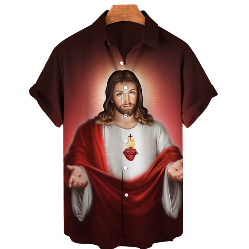 God Jesus Mary Hawaiian Shirts For Men's Crucified | SAMAG