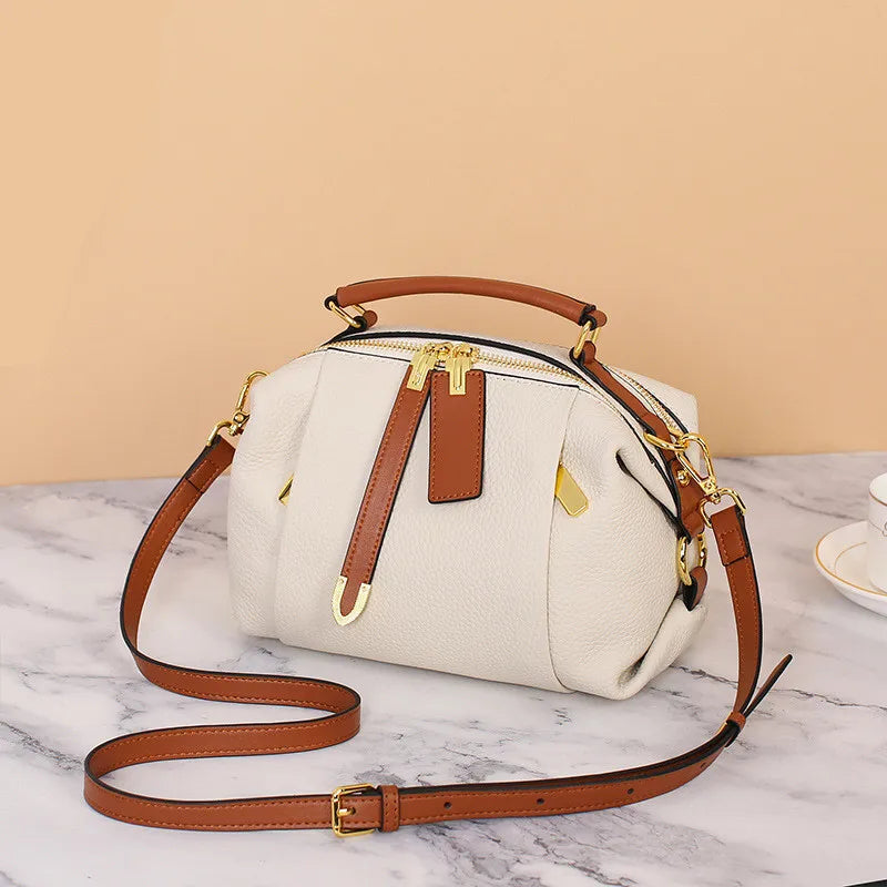 2025 High-end Genuine Leather Vintage Boston Pillow Bag Luxury Designer Tote Lady Stylish Cowhide Handbag Shoulder Crossbody Bag