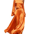 Womens Solid Skirt Two Piece Sets Sexy One-Shoulder Long Sleeve Crop Top  + Slim Long Skirt Set Autumn Casual Party 2pcs Outfits