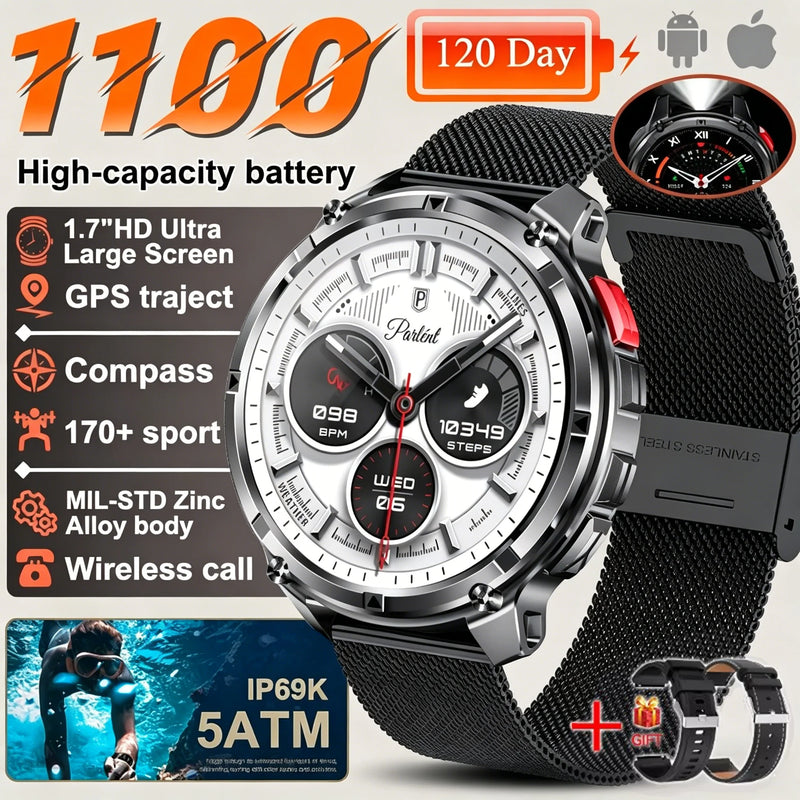 New T-REX3 Ultra 1100mAh Battery SmartWatch 10ATM Waterproof GPS Compass Flashlight 1.7" AMOLED HD Call Sports Smart Watch Men