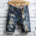 New Large Size Denim Shorts Retro Ripped Slim Men's Five | SAMAG
