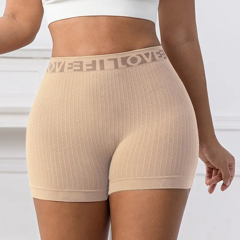 Ribbed Yoga Shorts Seamless High Waist Hip Lifting Elastic Breathable Quick Dry Fitness Running Casual Sports Bottoms for Women