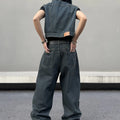 UP.THE Men Dark Raw Denim Baggy Wide Leg Jeans, Y2K | SAMAG