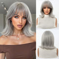 EASIHAIR Short Straight Bob Hair Synthetic Wigs for Women Brown Straight Natural Wigs with Eight Character Bangs Daily Cosplay