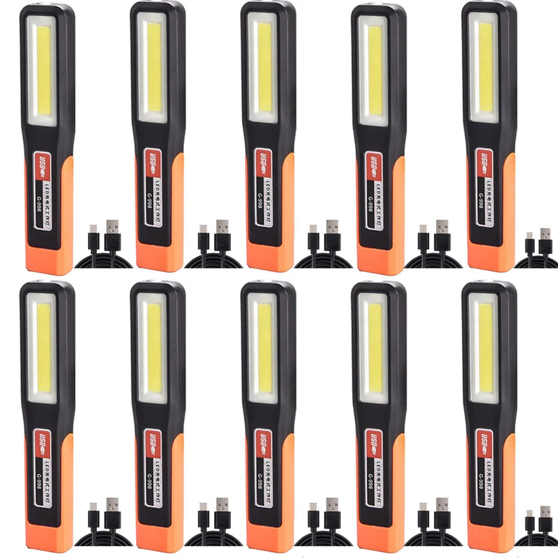 1-10PCS Powerful LED Work Light with Magnet Lighting Flashlight Car Garage Mechanic Lamp USB Charging COB Emergency Warning Ligh