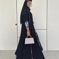 Long Raglan Sleeve Abaya with Contrast Print Details | SAMAG