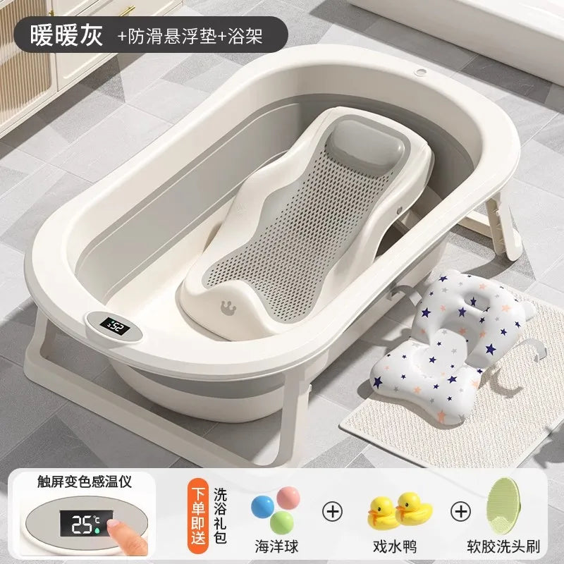 Foldable Baby Bathtub Large Portable Infant Bath Tub for Newborns Toddlers, Sitting Reclining Home Use Kids Bathing Supplies