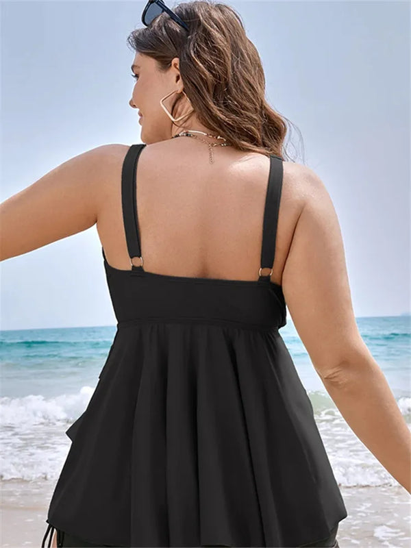 Plus Size Two Piece Tankini Set Woman Swimsuit Knotted | SAMAG