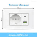 White Tempered Glass Italy USB Type C Smart Fast Charging Wall Socket Plugs Schuko Light Switch Panel Chile TV Sat Computer CAT6