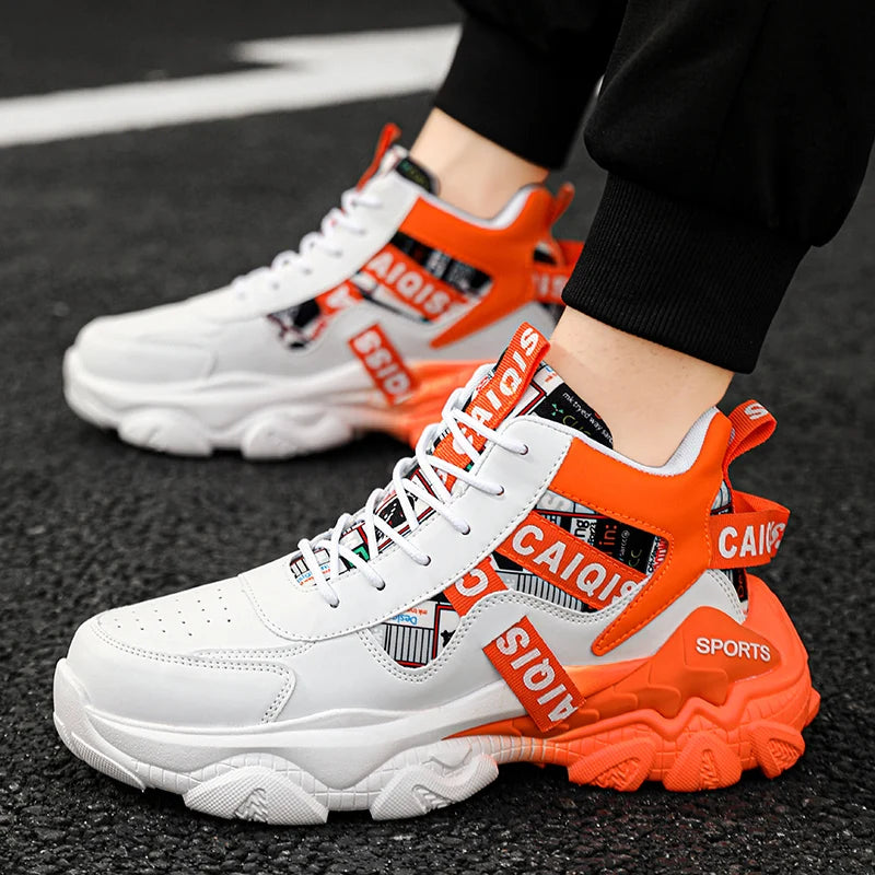 Men's Casual Sports Running Shoes - Sporty Casual Style, Unisex, Fashionable Patterns, Suitable for All Seasons, Daily Wear and Sports Events, Lace-Up Design, High-Top Upper and Lining, Non-Slip and Wear-Resistant Sole, Fabri