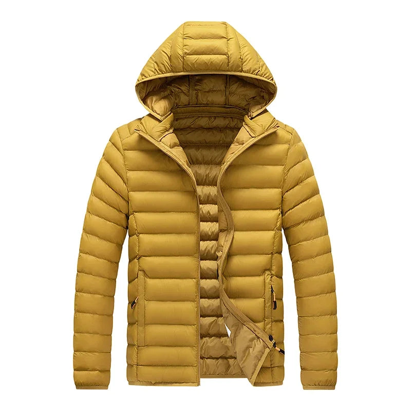 2026 New Men's Lightweight Padded Jacket Hooded Zip-up Parka Male Cotton Down Warm Demi-season Autumn Spring Warm Big Size Coat