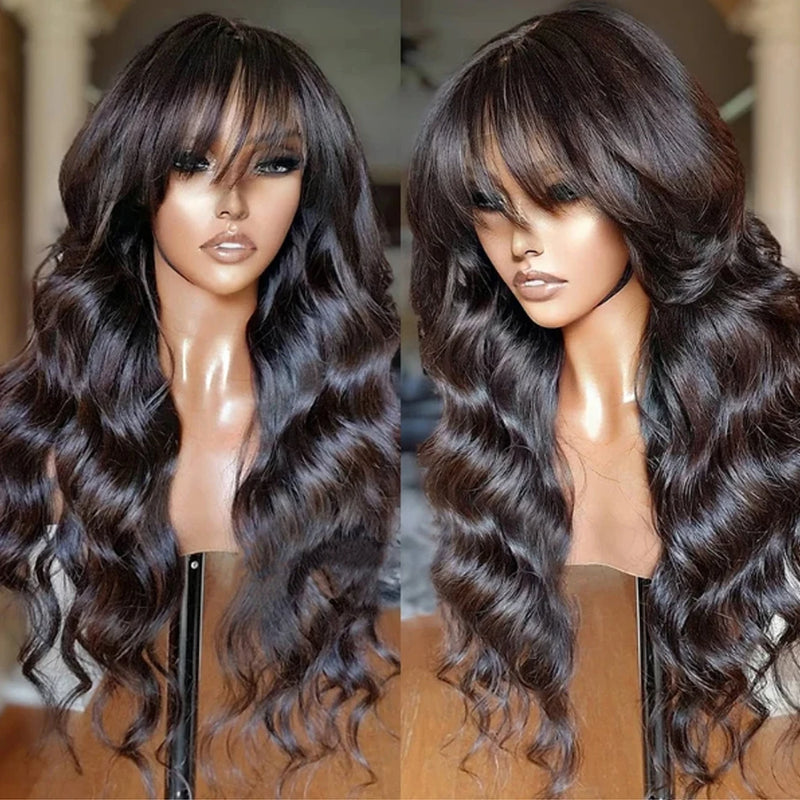 13A Wholesale Body Wave Human Hair Wig With Bangs Full Machine Made Glueless Wear And Go Wig Brazilian Virgin Hair Best Sale