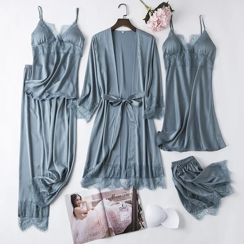White Silk Pajamas Set Women Bride Wedding Robe Nightgown | SAMAG