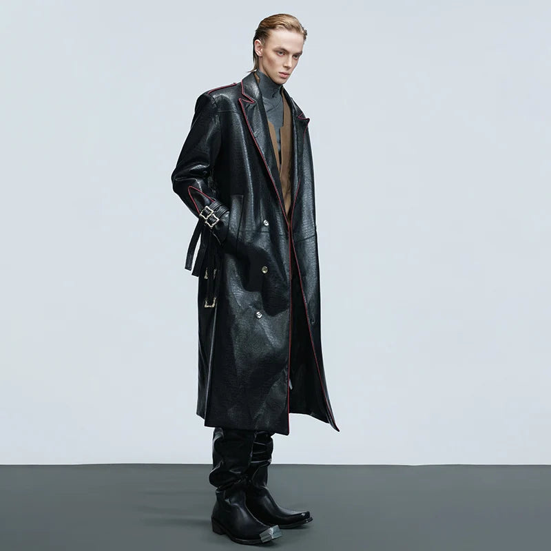 LUZHEN Fashion Luxury Elegant Niche Outline Color Contrast Design Knee-length Windbreaker Coat Men's 2025 Trench Clothes JY4965