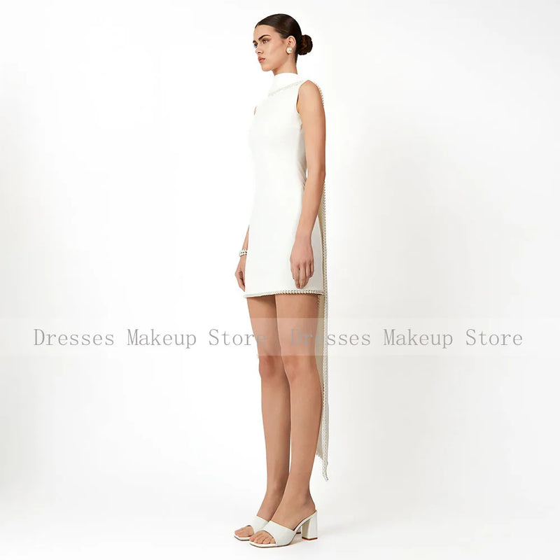 Mini Cocktail Dresses for Wedding Ivory Pearls O Neck | SAMAG