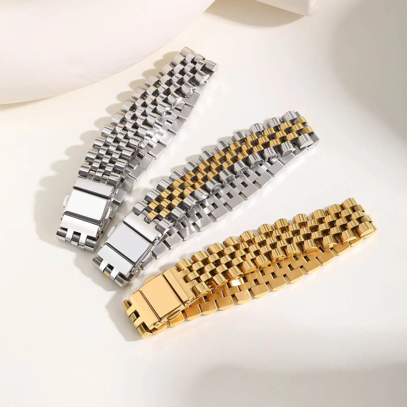15MM Chunky Watch Band Bracelets for Men,19CM Magnetic Stainless Steel Links Wristband,Stylish Jewelry Gifts for Dad Husband Son