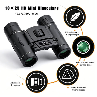 10x25 HD Zoom Portable Binoculars Long Range BAK4 Folding | SAMAG