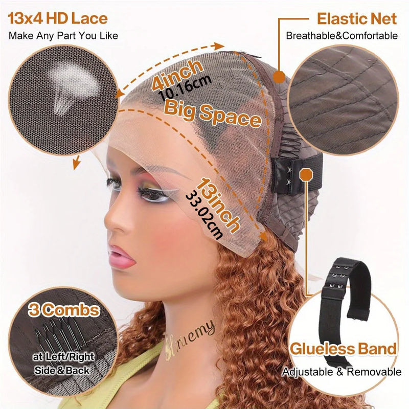 250% Density 4/27 Ombre Highlight Deep Wave Curly Bob Wigs Human Hair Pre Plucked 13x4 HD Honey Blonde Highlight Lace Front Wig