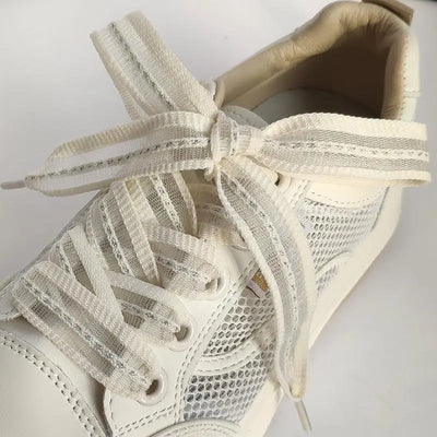 2cm Bow Wide Flat Shoelaces Fish Silk Transparent Striped | SAMAG