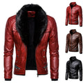 New Winter Fleece Motorcycle Leather Jacket Men Turn Down Fur Collar Slim Fit Warm PU Bomber Jackets Coats Mens Moto Biker Coat