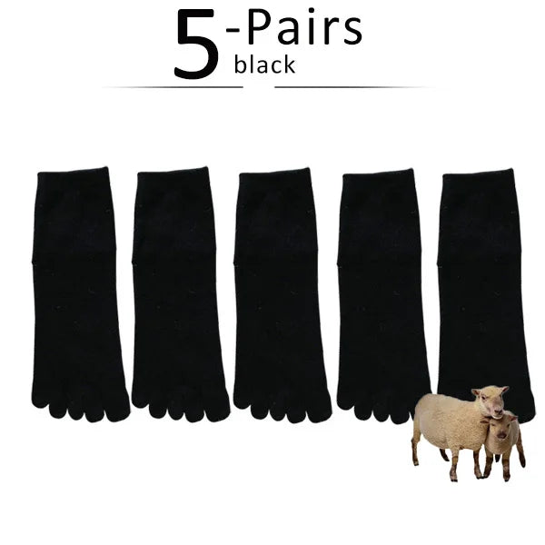 5 Pairs Winter Wool Toe Short Socks Man Solid Soft Elastic Endurable Sweat-Absorbing Thick Thermal Keep Warm 5 Finger Socks