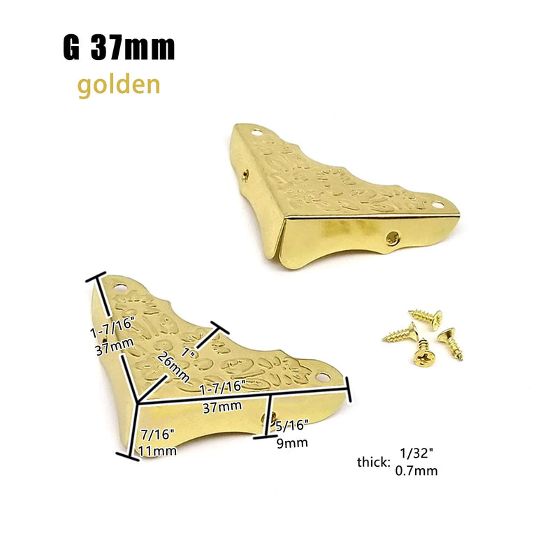 12pcs Decorative Jewelry Chest Wine Gift Box Wooden Case Antique Brass Golden Furniture Corner Protector Cover with Screws Nails