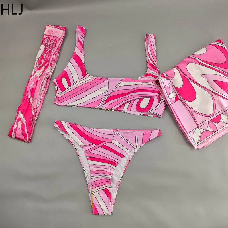 HLJ Sexy Women Pink Abstract Print One Piece Swimsuit | SAMAG