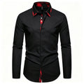 Men's Slim Fit Dress Shirt Plaid Patchwork Collar Long | SAMAG