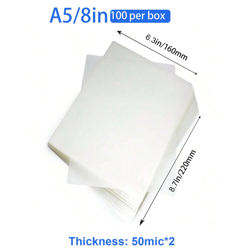 Multi-Size Thermal Laminating Bags: A4/A5/Letter Size Clear Glossy Sheets, Rounded Corners Heat Seal for Office School Home Holi