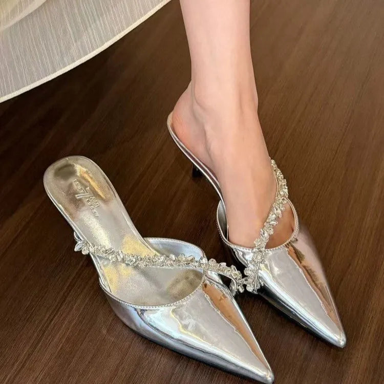 Sexy silver stiletto platform slippers - Summer fairy charm chain-toe flip-flops - Fashionable and comfortable women's shoes