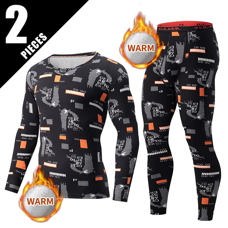 2-piece Autumn And Winter Men's Fashionable Printed Camouflage Thermal Underwear Set Comfortable And Versatile Sports Base Shirt
